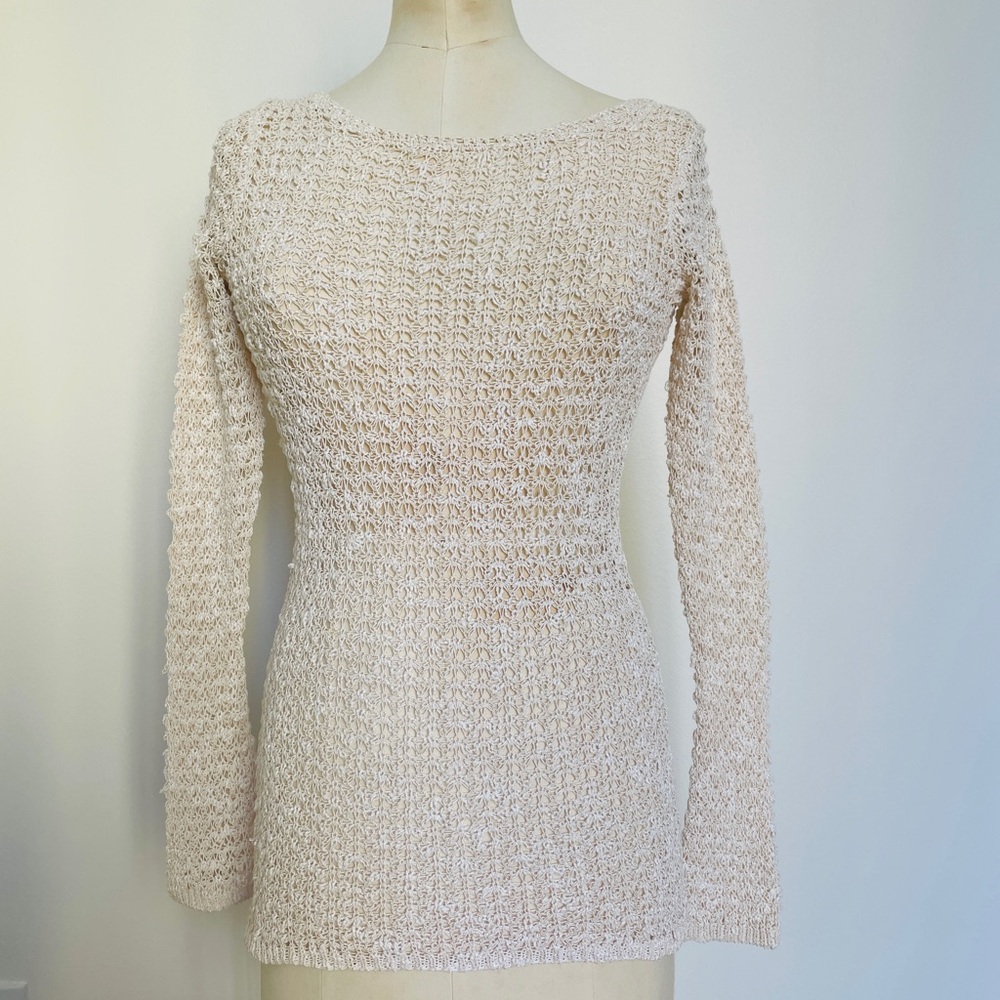 Mexx Women's Heavy Crochet Knit Cream Beige Sweater Top XS Madrid Spain